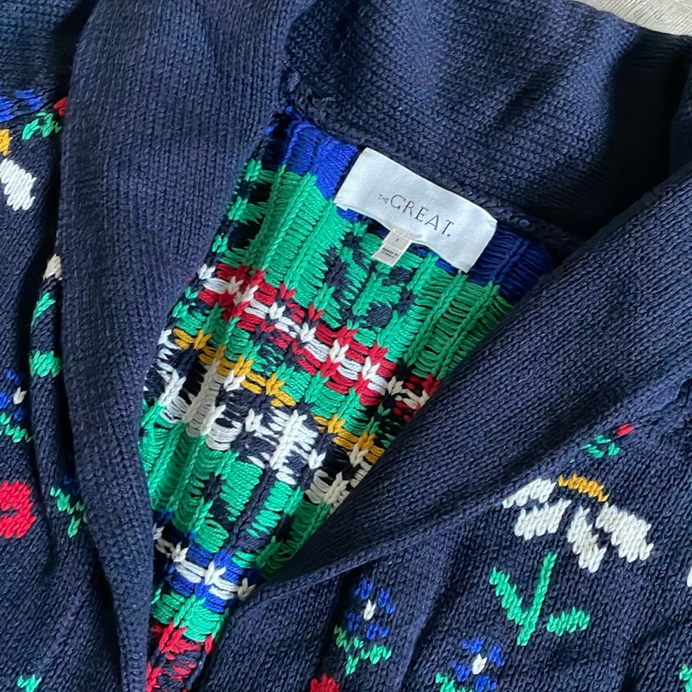 The Great. Garden Lodge Cardigan Sweater in Navy Floral. Size 1. - Picture 5 of 9